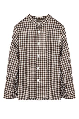 Camicia a quadri in cotone e lino marrone e bianco LITTLE BEAR KIDS | 3242QUADROMORO
